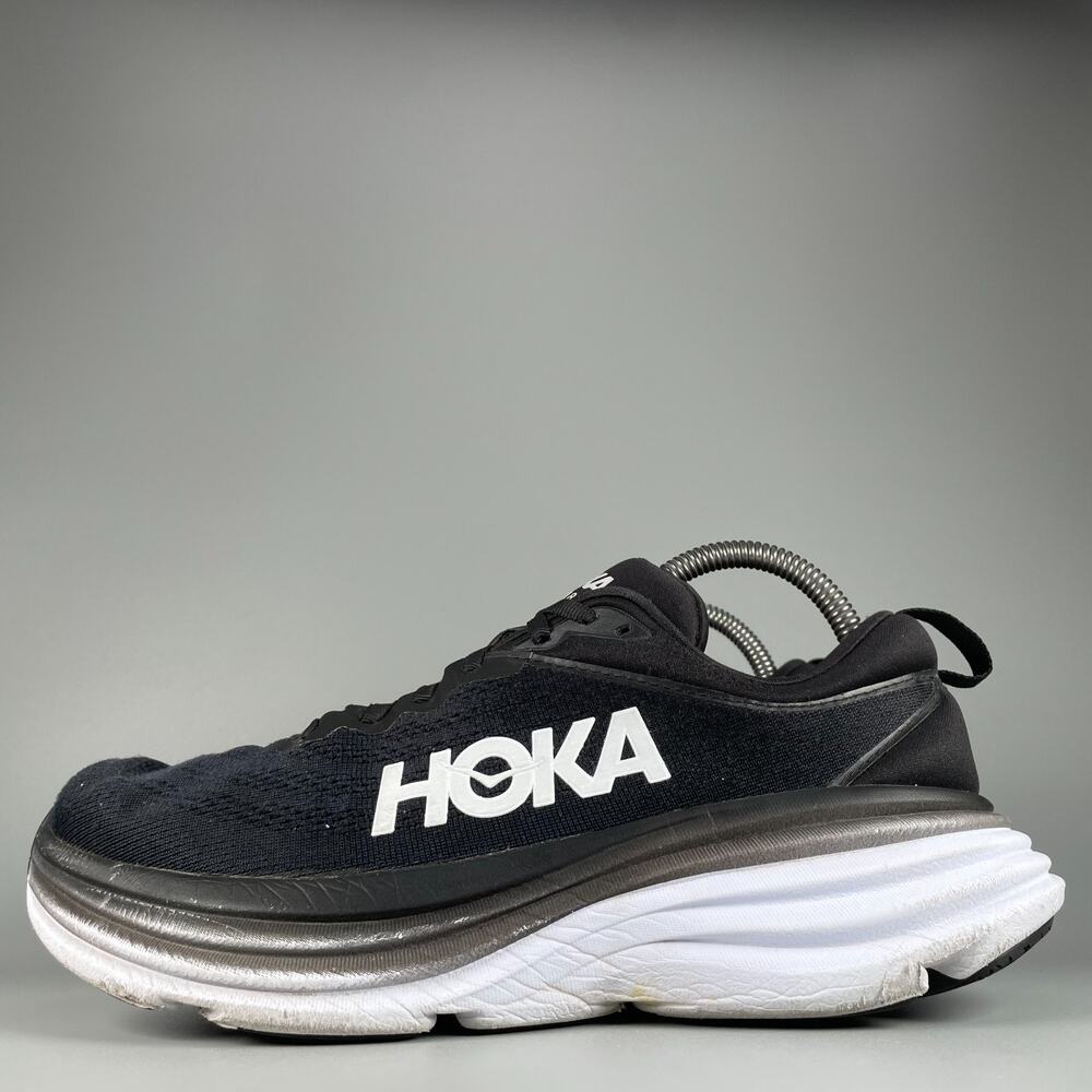 Hoka One One Bondi 8 Womens Size 9 B Black White Athletic Running Shoes Sneakers